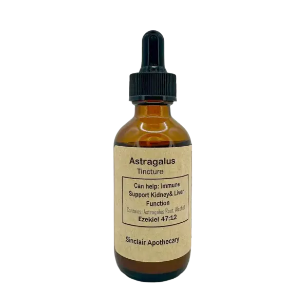 Bottle of Astragalus Tincture for immune, kidney, and liver support, Sinclair Apothecary product.