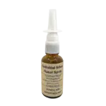 Colloidal Silver Nasal Spray in a clear bottle, with a white spray cap, for natural nasal decongestion.
