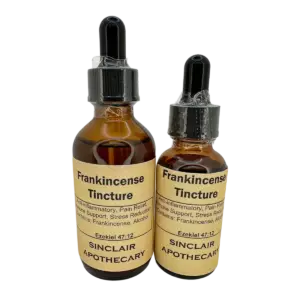Frankincense Tincture for Natural Healing and Stress Relief Two amber frankincense tincture bottles with dropper caps, highlighting herbal anti-inflammatory, pain relief, and immune support benefits.