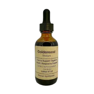 Bottle of Goldenseal tincture for immune, digestive, and respiratory health on a white background.