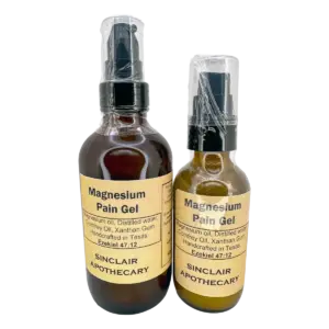 Two handcrafted Magnesium Pain Gel bottles with natural ingredients for maximum muscle pain relief