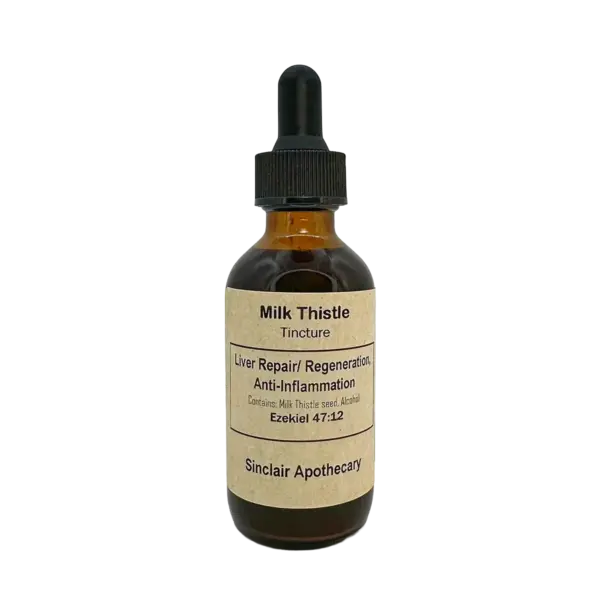 Bottle of Sinclair Apothecary milk thistle tincture for liver health on a white background.