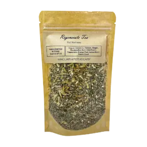 Herbal Detox Tea Packet Featuring Calendula, Ginger, Peppermint, and Fennel for Gut Wellness.