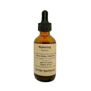 Herbal relaxing tincture with passion flower, oat straw, and lemon balm, for stress and anxiety relief.