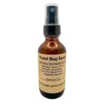 Amber bottle of natural Repel Bug Spray with lemon grass, citronella, rosemary, thyme, witch hazel, glycerin
