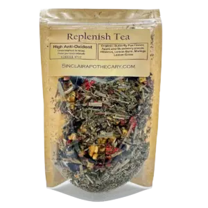 Organic Replenish Tea with Butterfly Pea, Hibiscus, Apple, Strawberry, Lemongrass, and Moringa.