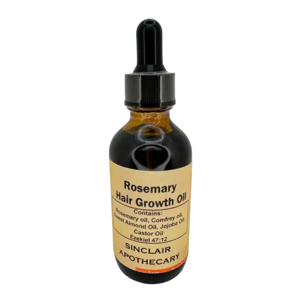 Bottle of Rosemary Hair Growth Oil with natural ingredients and biblical reference, by Sinclair Apothecary.