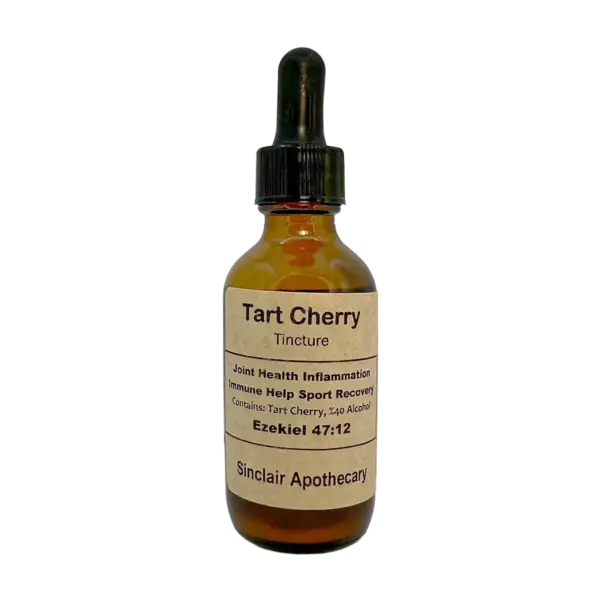 Amber glass bottle of Tart Cherry tincture for joint health, inflammation, and immune support.